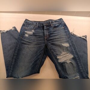 American Eagle Jeans Womens 4 Tomgirl  Button Fly Destroyed Denim Jeans